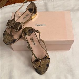 Miu Miu gold embossed thong sandal